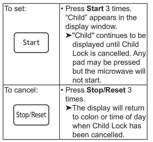 Panasonic microwave Child lock for safety